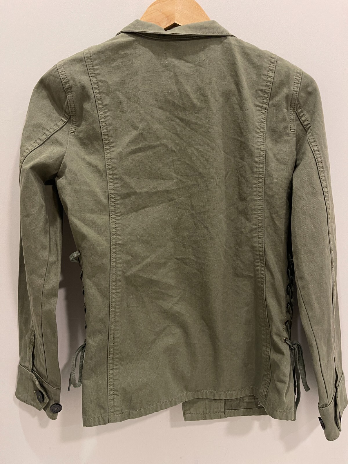 TORY BURCH Women's Jacket Lace Up Sides in Olive Green Military Utility SZ M thumbnail 2
