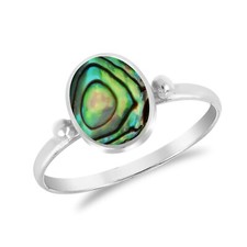 Simply Stunning Oval Shaped Abalone Shell Sterling Silver Band Ring-10