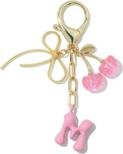 Black Cherry/Pink Bubble Initial Keychain, Cherry Bag Charm  Back to School
