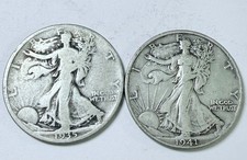LOT OF 2 WALKING LIBERTY SILVER HALF DOLLARS 90 SILVER FREE SHIPPING 9340