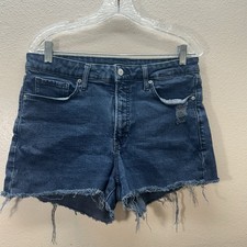 Old Navy Women Shorts Size 12 O.G. Straight Short High Rise Indigo Black Cut Off