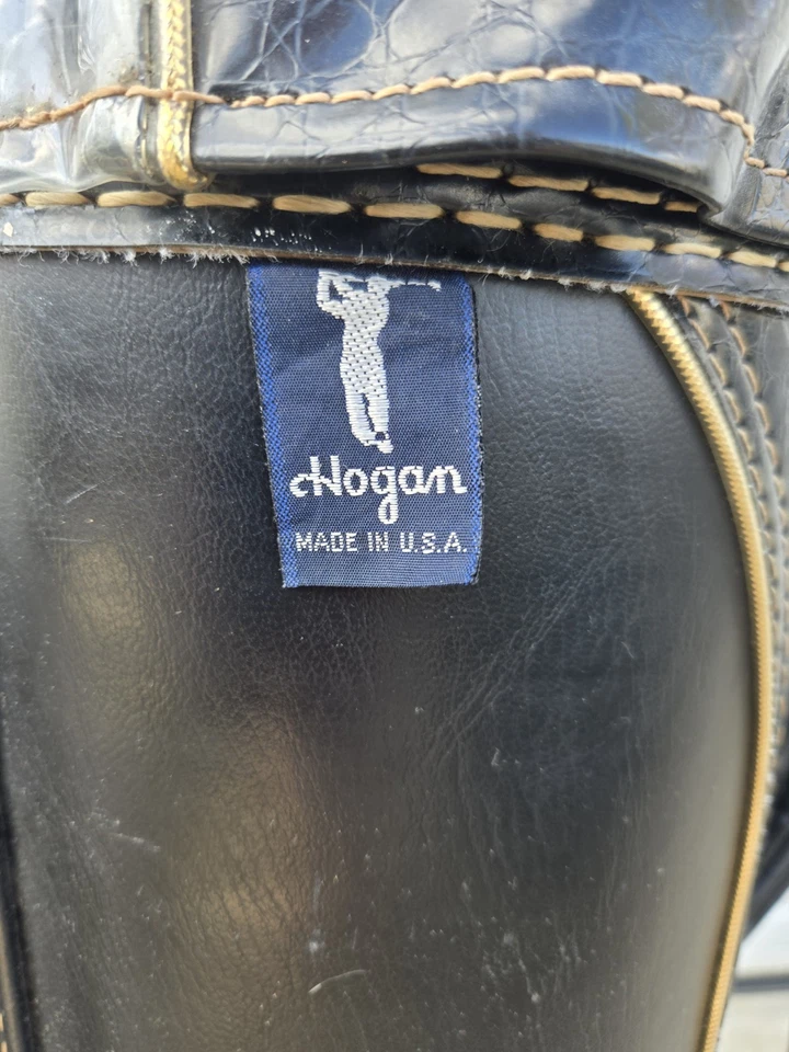 VTG Ben Hogan Black Leather Golf Club Bag USA 4 Pockets 3-Way Divider Rain Hood - Image 2 of 4