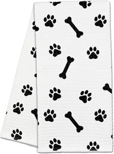 16" x 24" Pet Towel Dog Paw Bones Prints Cute Puppy Soft Hand Dish Waffle Weave