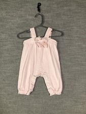 Laura Ashley Baby Girl Romper 0-3 Months Pink White Striped Bow Cotton Outfit