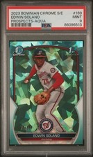 2023 BOWMAN CHROME SAPPHIRE ED PROSPECTS AQUA #169 EDWIN SOLANO 78/99 PSA 9