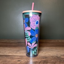 Starbucks 24oz/ 710 ml Floral Plastic Tumbler Cup 2019 Blue, Pink