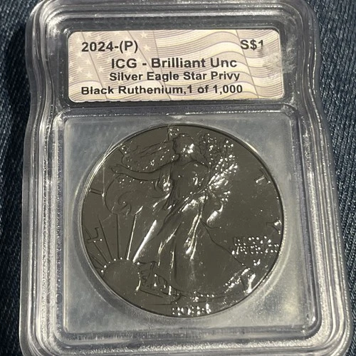 2024 BLACK RUTHENIUM 1 Troy Oz 999 Silver American Eagle Coin ANACS Uncirculated