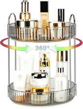 360 Rotating Makeup Organizer, 2 Tier Lazy Susan Bathroom Organizer, Easy to Ins