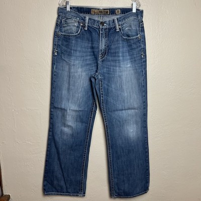 BKE Jeans Mens 36 (34x31) Blue Wash Tyler Straight Leg Bootcut Distressed Buckle