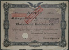 Aktiengesellschaft für Verkehrswesen zu Berlin 1922 1000 marek