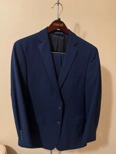 Ryan Seacrest Distinction Mens Navy Two Button Modern Suit Blazer 