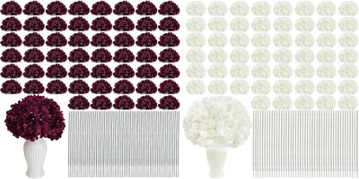 104 PCS Hydrangea Faux Flower Heads with Stems for Home Decor