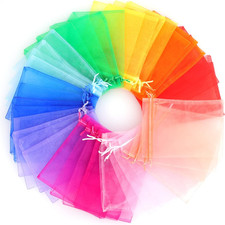 100Pcs Assorted Color Organza Bags, Drawstring Mesh Bags for Candy Jewellery Ran