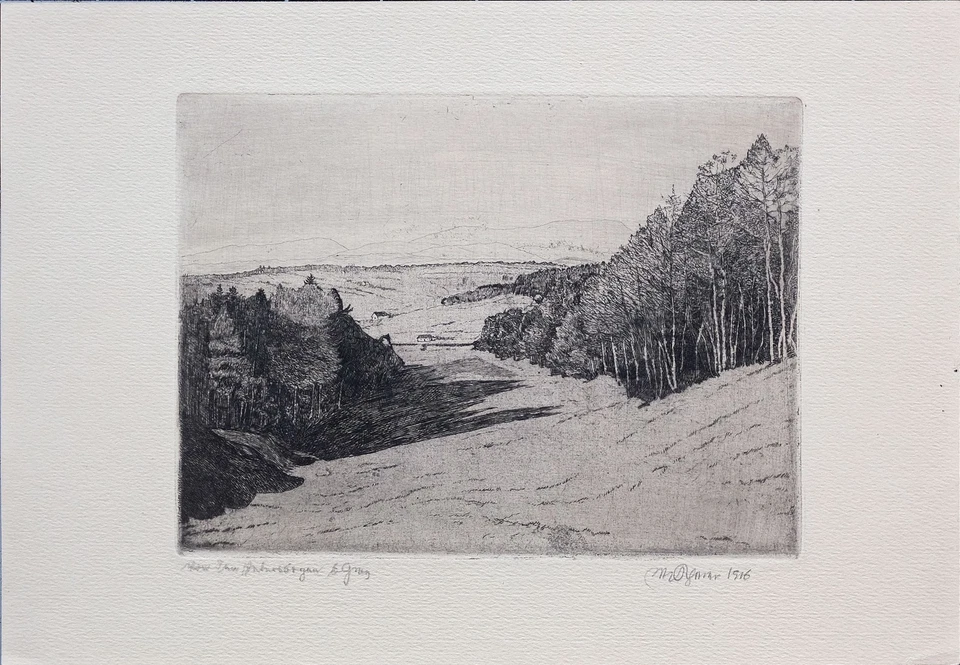 Max von Scherer Landschaft Winterberge Graz Österreich Radierunf signiert 1916 - Bild 4 von 4