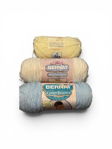 Bernat Baby Coordinates Yarn : Lot of 3 in Soft Blue, White and Lemon Custard