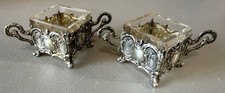 Pair Vintage 800 Silver Repousse Handled Footed Master Salt Cellars L@@K