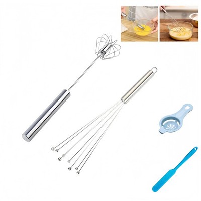 Stainless Steel Rotary Egg Beater - Semi-Automatic Hand-Push Whisk for Baking...