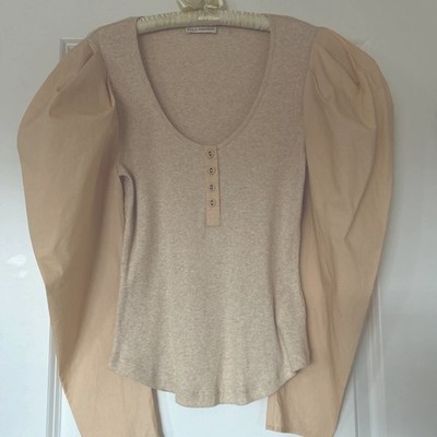 Ulla Johnson Butter Yellow Willa Blouse Long Puff Sleeves Fitted Ribbed Body S