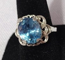 Spectacular Faceted Sky Blue Oval Quartz Ring In 925 Sterling Silver Size 7