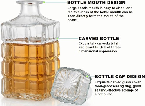 7 Pcs Crafted Glass Whiskey Decanter & Glasses Set, 100% Lead Free - Picture 2 of 26