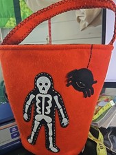 Pottery Barn Kids Halloween Trick or Treat Bag Candy Bucket skelton and spider