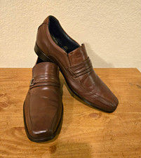 Johnston Murphy 11 M Brown Leather Slip-On Loafers, Square Toe, Buckle