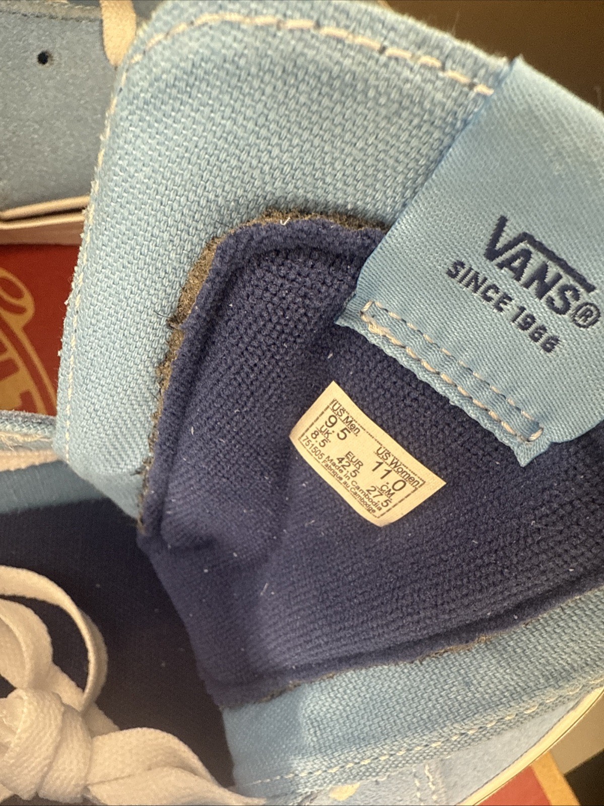 VANS Men NEW Size 9.8 SK8-Hi BabyBlue White Skate  original box Kicks thumbnail 8