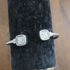 Silver Tone Rope Cuff Bracelet Open Pavé Squ...