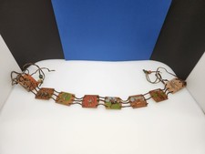 Vintage 50s Wooden/Leather Hand Painted Sports Scenes Belt Necklace Collar