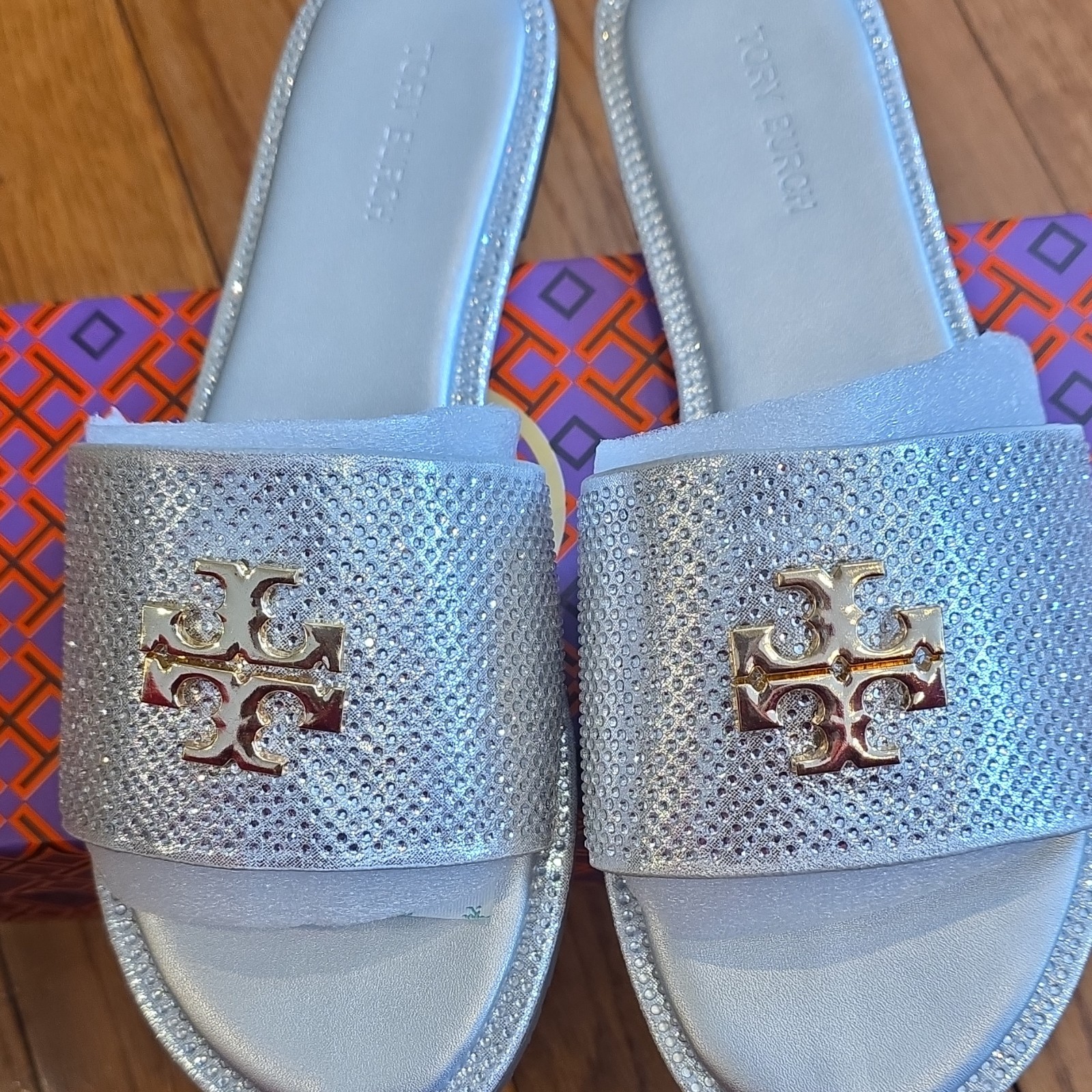 Tory Burch Silver Logo Slide Sandals Women's Size EU 39 Slip On thumbnail 2
