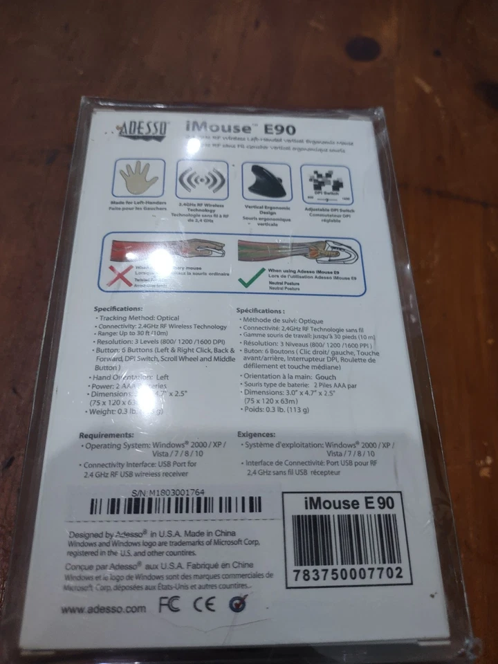 Wireless Left Handed Ergonomic Mouse [Black] - Adesso Imouse E90 - Image 2 of 4