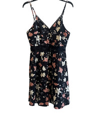 Shein Women's Black Floral Summer Dress Empire Waist W/Lace Size L 8-10
