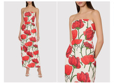 Milly Orion Red Peony Jacquard Strapless Maxi Dress Size:8  595 NWT