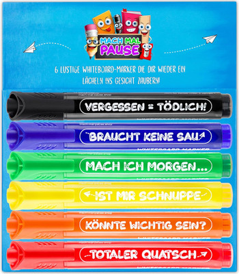 6x Whiteboard Marker Stifte für SCHULE & BÜRO - Lustige Whiteboardmarker mit Run