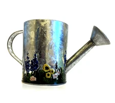 Galvanized Steel Watering Can 5 High 4 Across Embossed Flower Design Garden