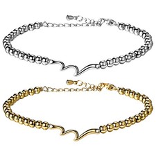 Women Girls BFF Friendship Bracelet Stainless Steel Beaded Wave Adjustable Chain