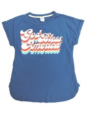 Junior Womens Blue God Bless America Made in the USA Tee Shirt