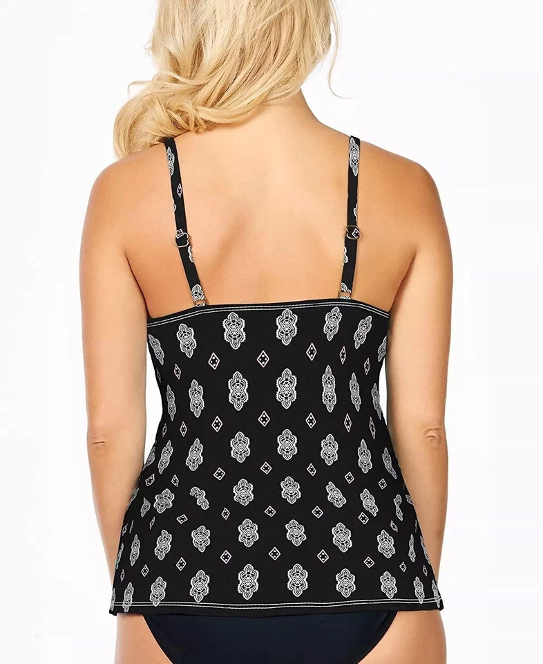 Island Escape 284748 White Sands Cali Printed Tankini Top Black, Size  10 - Image 2 of 2