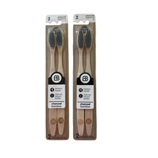 Charcoal Bamboo Toothbrush Infused Bristles Lot of 2 Brush Buddies NEW soft