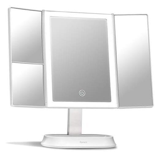 LED Trifold Vanity Mirror with Natural Daylight Lighting - White-image