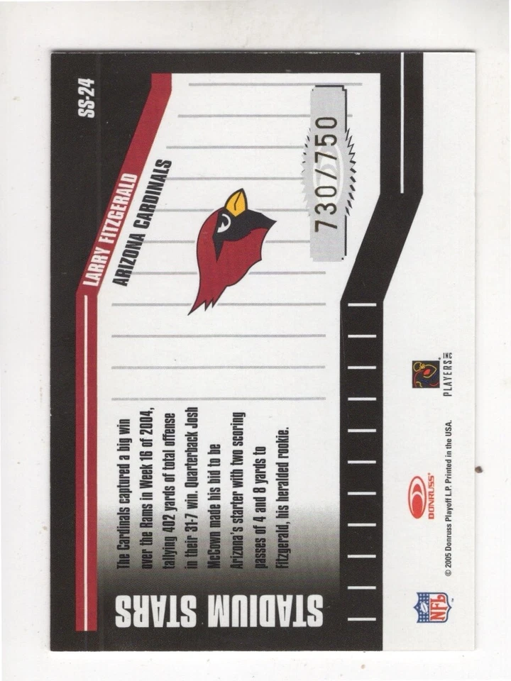 LARRY FITZGERALD 2005 Classics Stadium Stars Goal Line Bronze     730/750 - Image 2 of 2