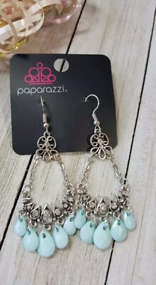 Paparazzi Malibu Sunset Earrings Blue fish hook dangle chandelier beaded  faceted | eBay