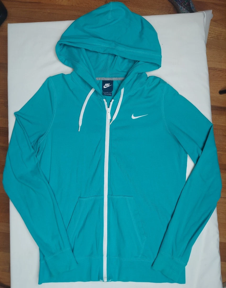 NIKE Solid Jersey Full-Zip Hoodie Women's Large Teal & White Stretch