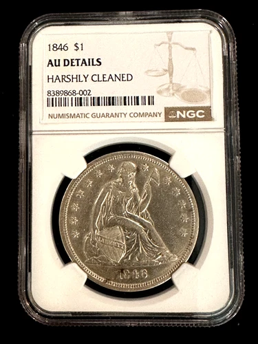 1846 Seated Liberty Silver Dollar NGC AU details cleaned