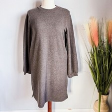 Madewell Heather Cocoa Brushed Rib Mockneck Mini Knit Dress Womens SZ Medium New