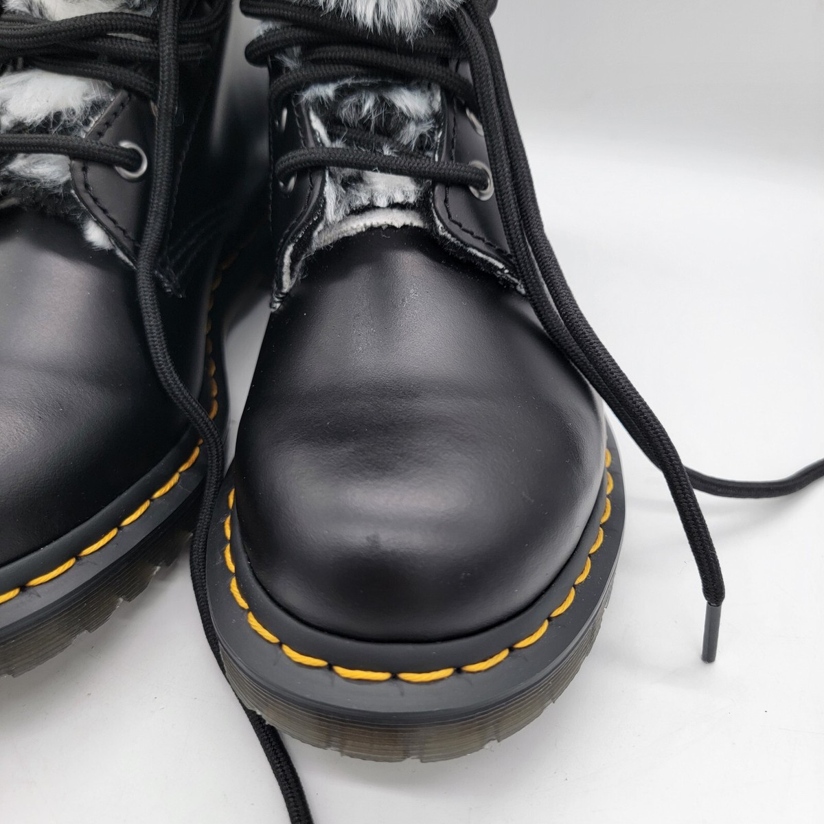 Dr. Martens 1460 Serena Zebra Faux Fur Lined Black Combat Boots