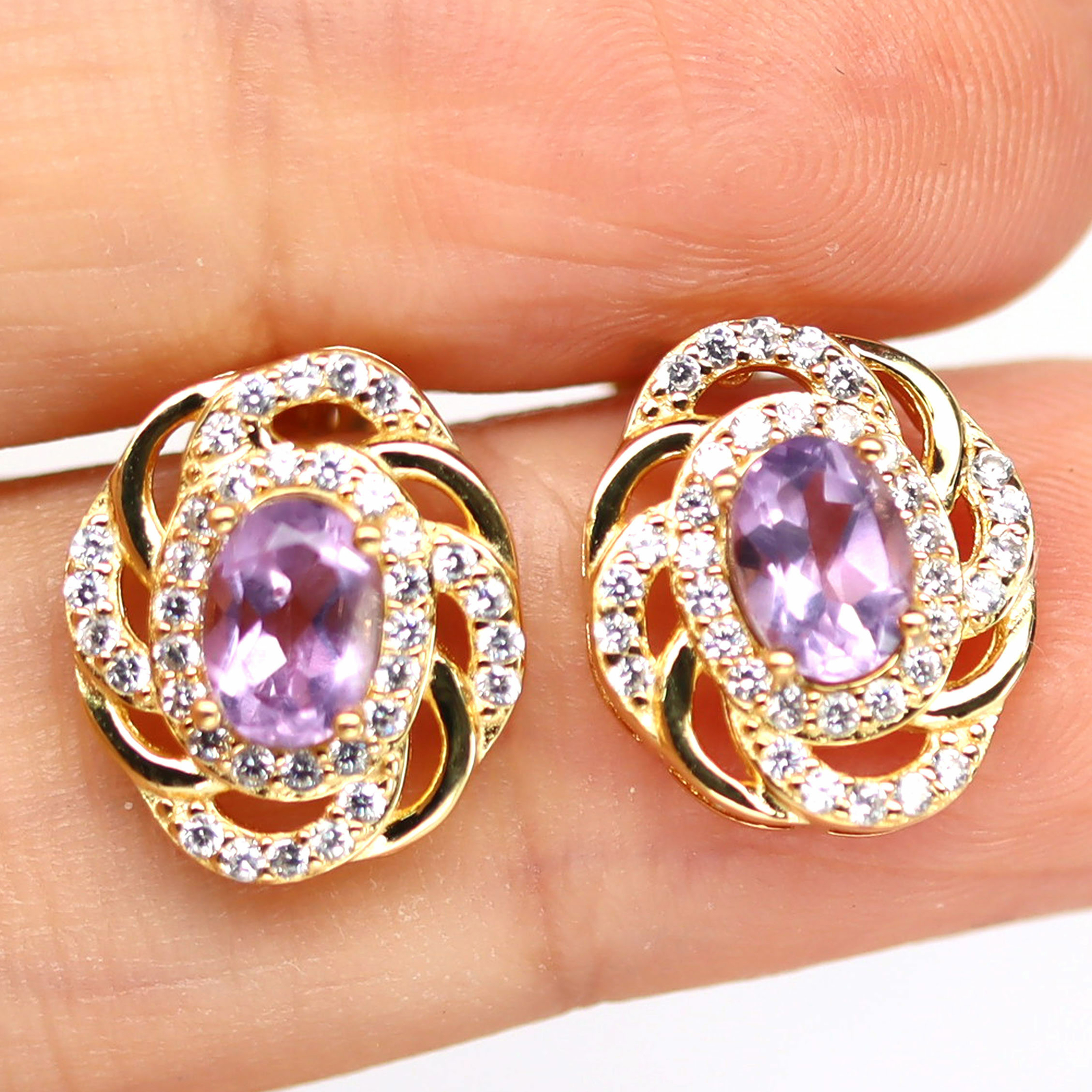 Boucles D'oreilles Créoles Doubles - Or Rose Flash Sur Argent 925 & Zircone - Silverspeck