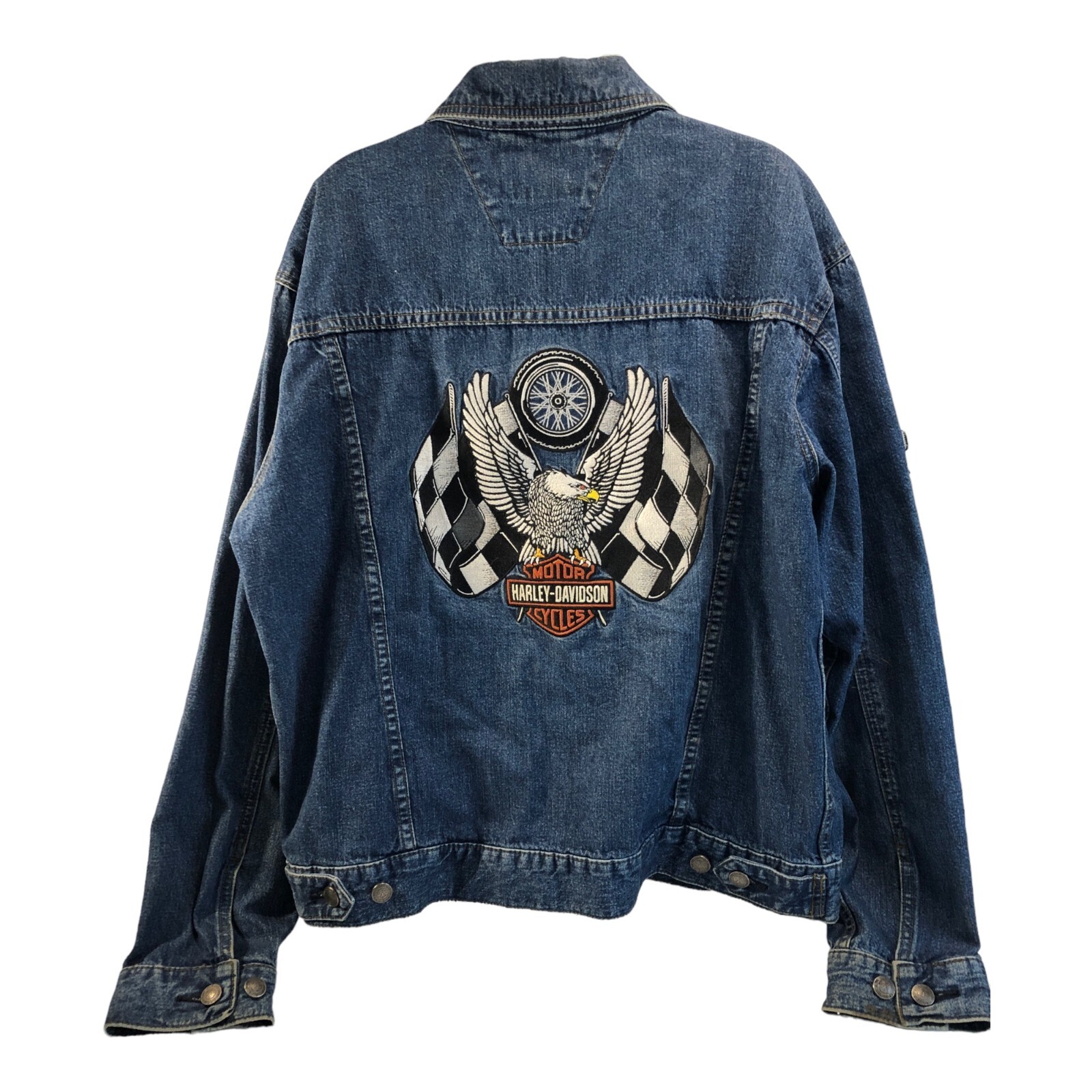 Harley Davidson Denim Jacket with Eagle Checkered Fla… Gem