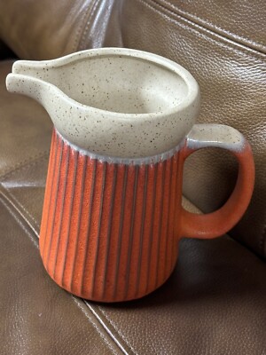 Royal Haeger Pottery Orange Ribbed Speckled Milk Pitcher with Handle