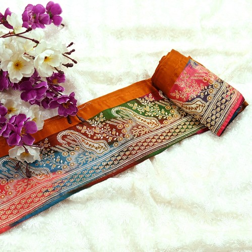 Vintage Multi Sari Border Woven Banarasi 1yd Trim Craft Sewing Recycled Decor - Picture 3 of 12